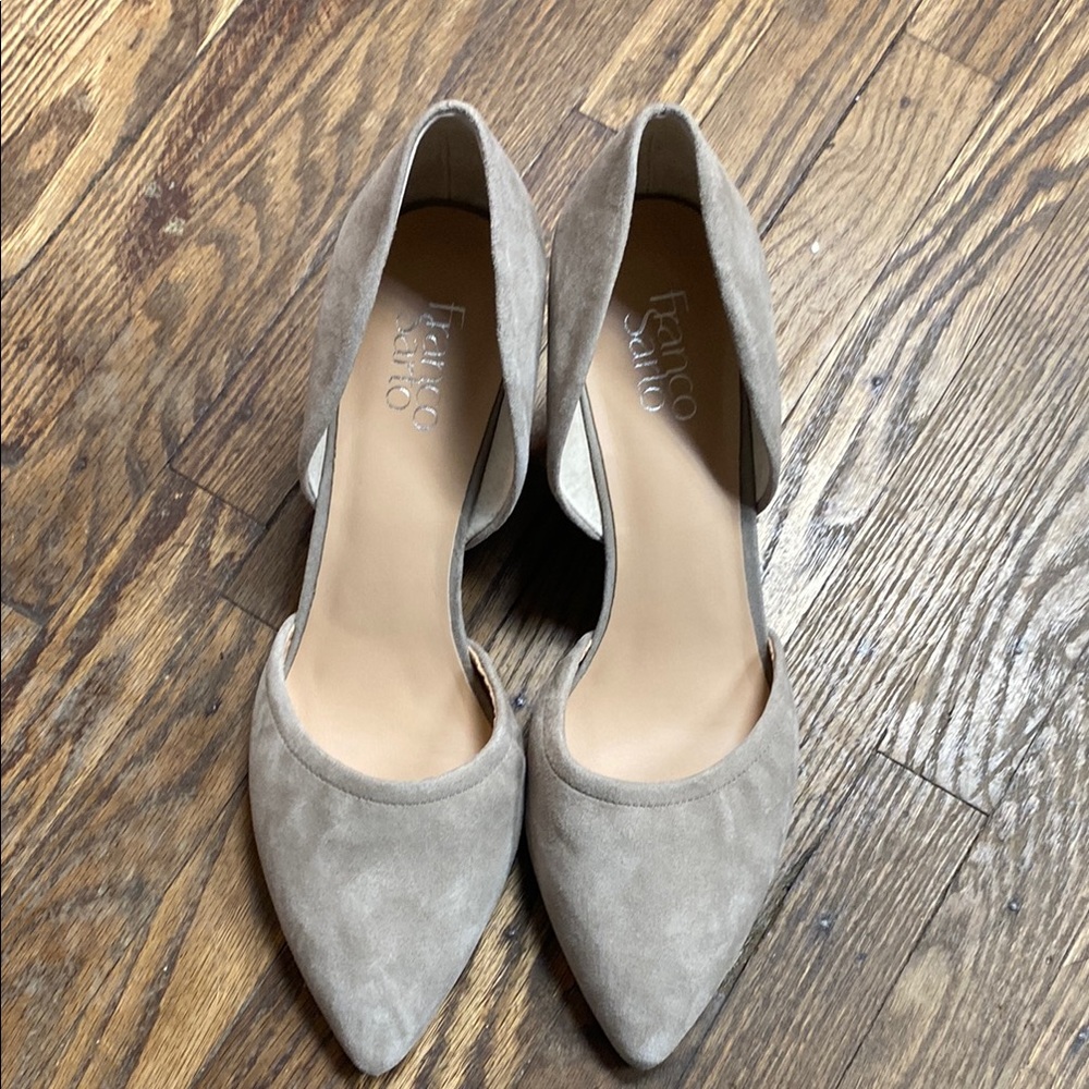 Franco Sarto Taupe Suede D'Orsay Pointed Toe Pumps